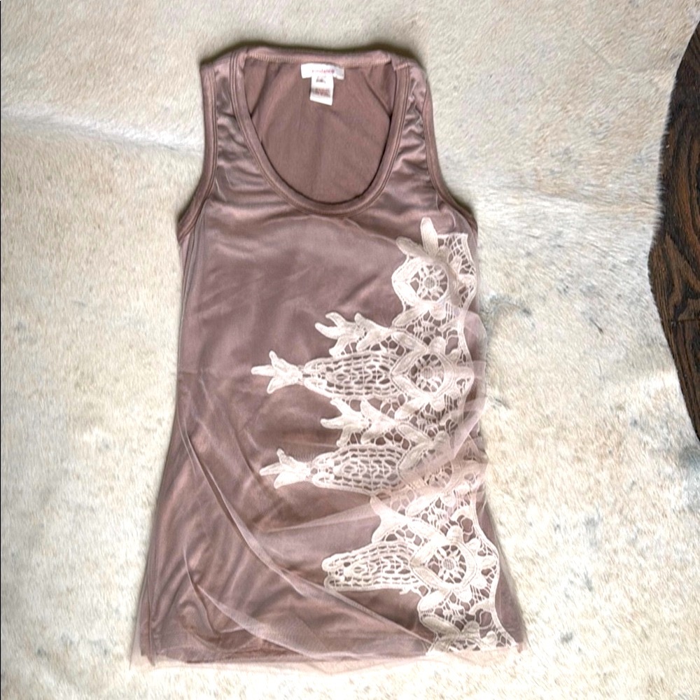Sundance Brown Embroidered Fitted Tank Top, small
